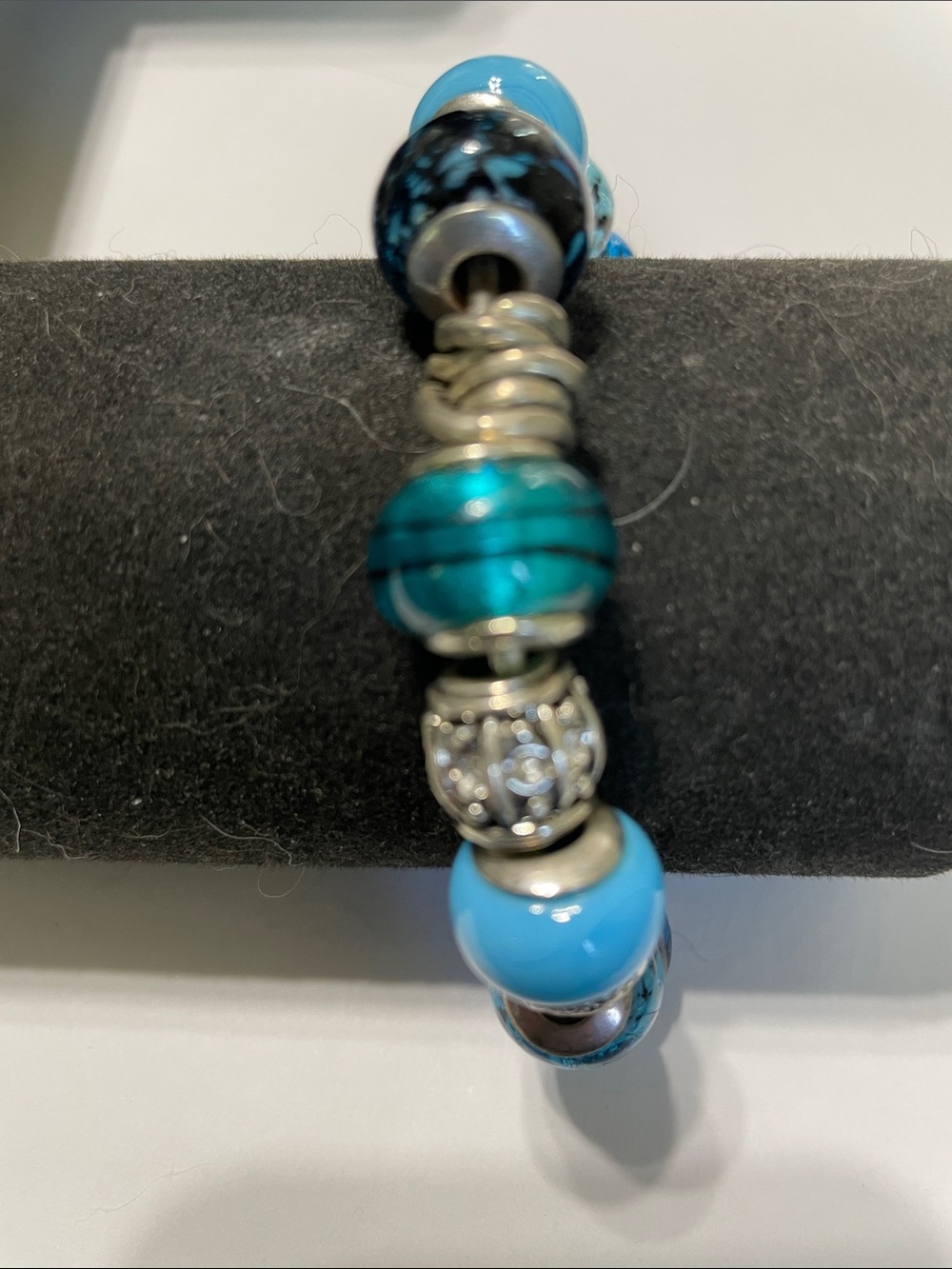 Turquoise Glass Bead Charm Bracelet.  8/10/6